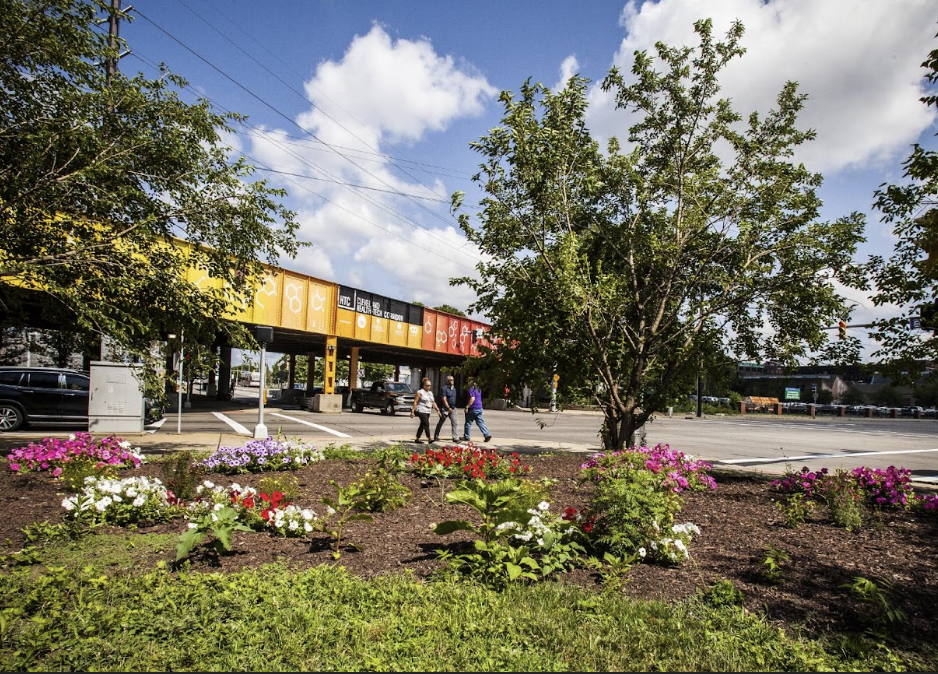 People walking in Pocket Park 